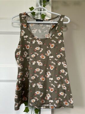 Floral Scoop Neck Tank Top in Olive by MADSORE ONE